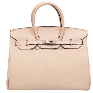 Elegant Beige Leather-Inspired Top-Handle Tote Bag